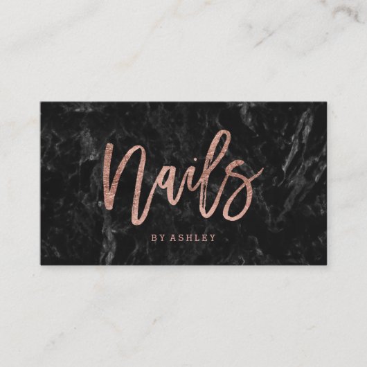 ネイルのばら色の金ゴールドのタイポグラフィの黒の大理石 名刺 (正面)