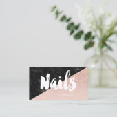 ネイルのモダンなタイポグラフィのブロックの赤面のばら色の金ゴールド 名刺 (スタンド正面)