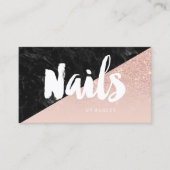 ネイルのモダンなタイポグラフィのブロックの赤面のばら色の金ゴールド 名刺 (正面)