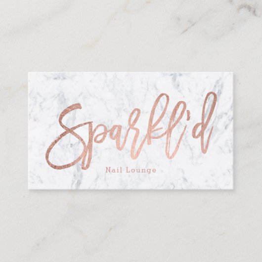 ネイルのロゴのばら色の金ゴールドのタイポグラフィの白の大理石 名刺 (正面)
