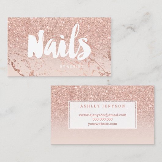 ネイルの大理石のモダンなタイポグラフィの赤面のばら色の金ゴールド 名刺 (正面/裏面)