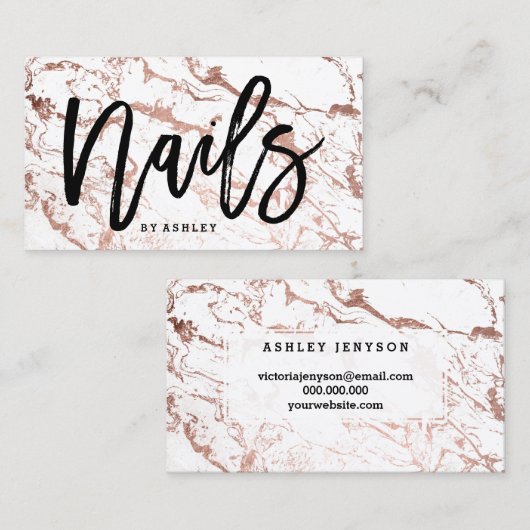 ネイルの芸術家のタイポグラフィのばら色の金ゴールドの白の大理石 名刺 (正面/裏面)
