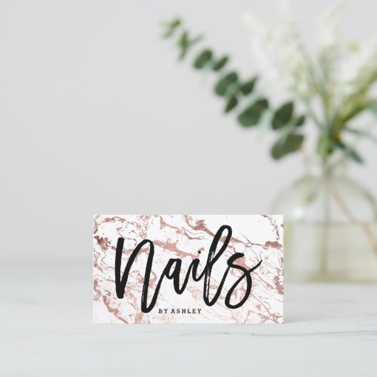 ネイルの芸術家のタイポグラフィのばら色の金ゴールドの白の大理石 名刺 (スタンド正面)