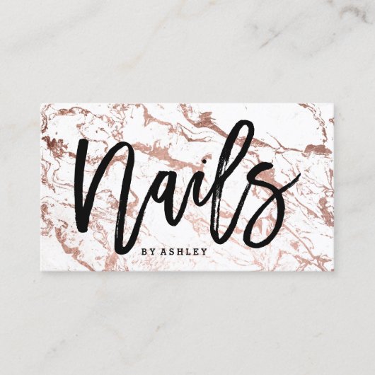 ネイルの芸術家のタイポグラフィのばら色の金ゴールドの白の大理石 名刺 (正面)