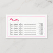 ネイルアーチストの価格の名刺 名刺 (裏面)