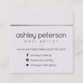 ネイルアーティストのタイポグラフィの金ゴールドの薄紫 スクエア名刺 (裏面)