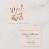 ネイルアーティストのタイポグラフィの金ゴールドの赤面のピンクのタイポグラフィ スクエア名刺 (正面/裏面)