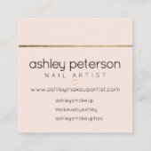 ネイルアーティストのタイポグラフィの金ゴールドの赤面のピンクのタイポグラフィ スクエア名刺 (裏面)