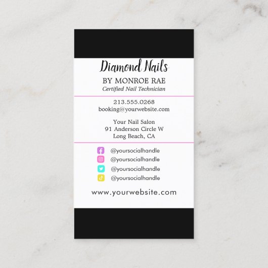 ネイルアーティストの手のロゴロングマニキュアサロン 名刺 (裏面)