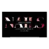 ネイルアーティストエレガントフローラブラックピンクマニキュリスト マグネット名刺 (正面)