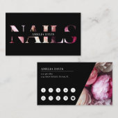 ネイルアーティストエレガントフローラブラックピンクマニキュリスト ロイヤリティカード (正面/裏面)