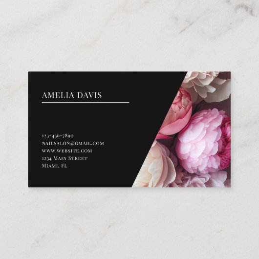 ネイルアーティストエレガントフローラブラックピンクマニキュリスト 名刺 (裏面)