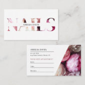 ネイルアーティストエレガントフローラホワイトピンクマニキュリスト 予約カード (正面/裏面)