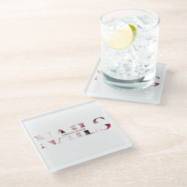 ネイルアーティストエレガントホワモダンイトピンクマニキュリスト ガラスコースター