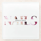 ネイルアーティストエレガントホワモダンイトピンクマニキュリスト ガラスコースター (正面)