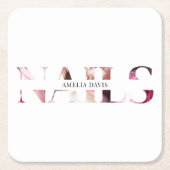 ネイルアーティストエレガントホワモダンイトピンクマニキュリスト スクエアペーパーコースター (正面)