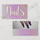 ネイルアーティストグロースクリプトとフォトサロンピンク金ゴールド 名刺 (正面/裏面)