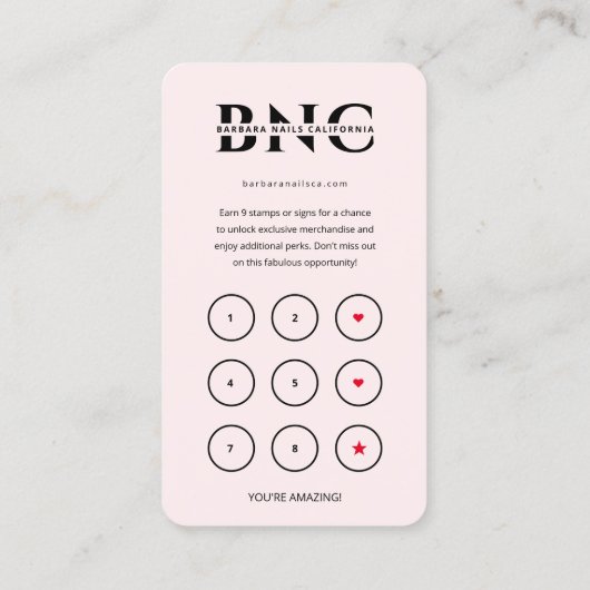 ネイルアーティストサロンピンクインスタグラムロイヤリティカード 名刺 (裏面)