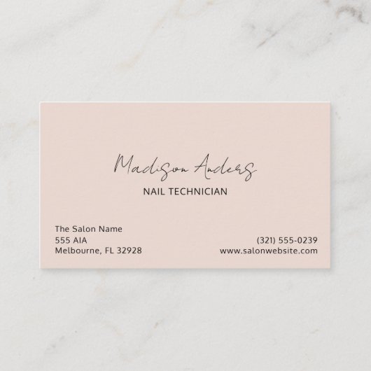 ネイルアーティストサロンピンクタイポグラフィ 名刺 (裏面)