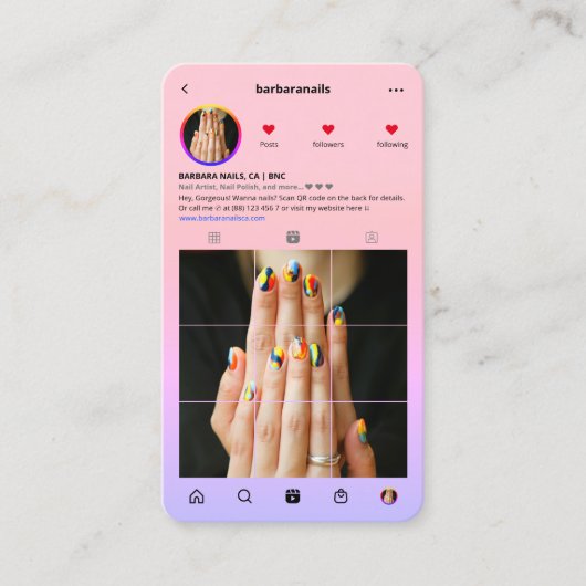 ネイルアーティストサロンピンクパープルインスタグラムモダン 名刺 (正面)