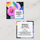 ネイルアーティストサロン抽象芸術フローラブラシストロークアート スクエア名刺 (正面/裏面)