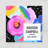 ネイルアーティストサロン抽象芸術フローラブラシストロークアート スクエア名刺 (正面)