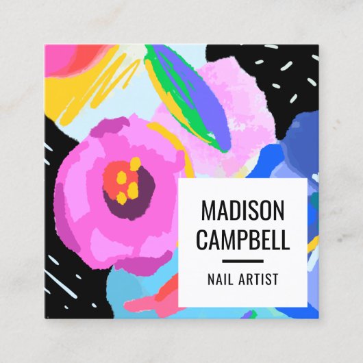 ネイルアーティストサロン抽象芸術フローラブラシストロークアート スクエア名刺 (正面)