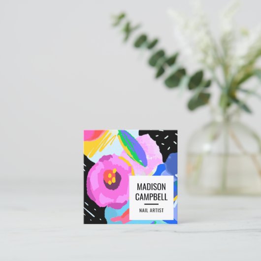 ネイルアーティストサロン抽象芸術フローラブラシストロークアート スクエア名刺 (スタンド正面)
