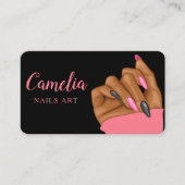 ネイルアーティストサロンQrコードブラックピンクビジネスカード 名刺 (正面)