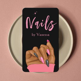 ネイルアーティストサロンQrコードブラックピンクビジネスカード 名刺