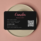 ネイルアーティストサロンQrコードブラックピンクビジネスカード 名刺