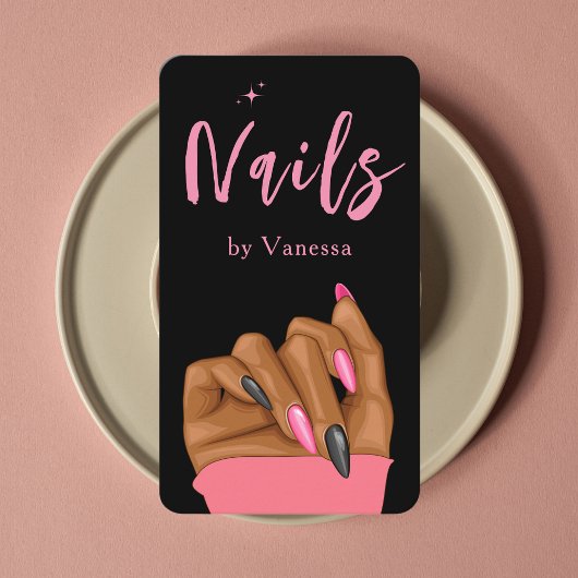 ネイルアーティストサロンQrコードブラックピンクビジネスカード 名刺