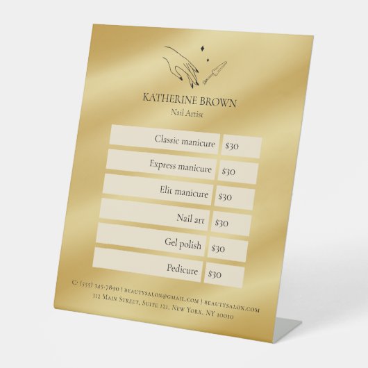 ネイルアーティストサービス金ゴールドミニマル美しいサロン 台座サイン (正面)