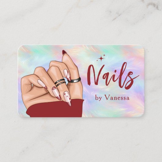 ネイルアーティストスタイリッシュ虹彩色オパール美しいサロン 名刺 (正面)