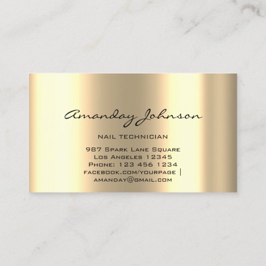 ネイルアーティストスタジオレッドマニキュアペディキュア金ゴールド 名刺 (裏面)