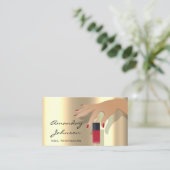 ネイルアーティストスタジオレッドマニキュアペディキュア金ゴールド 名刺 (スタンド正面)