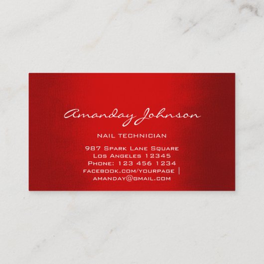 ネイルアーティストスタジオレッドマニキュアペディキュア モダン 名刺 (裏面)