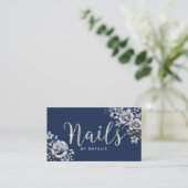ネイルアーティストダイヤモンドタイポグラフィシルバーフローラネイビー 名刺 (スタンド正面)