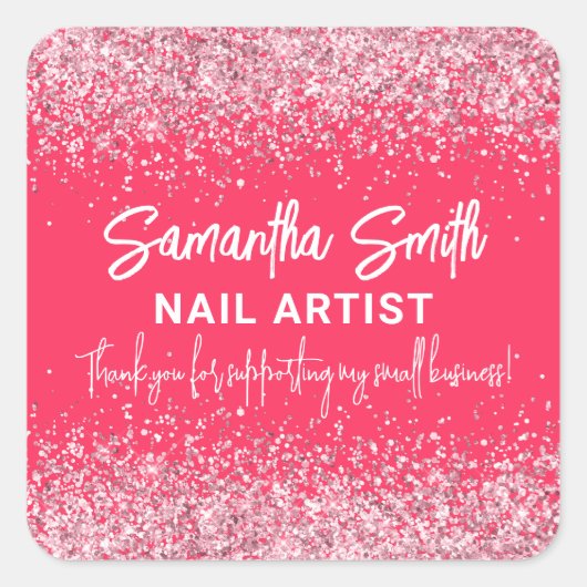 ネイルアーティストテック美しいサロンホットピンクサンキュー スクエアシール (正面)