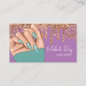 ネイルアーティストデザイナサロンフェイクグリッターティール(緑がかった色) 名刺 (正面)