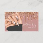 ネイルアーティストデザイナサロンフェイクグリッターバラピンク 名刺 (正面)
