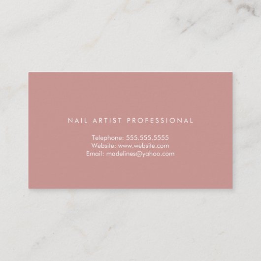 ネイルアーティストデザイナサロンフェイクグリッターピンク爪、 ネイル 名刺 (裏面)