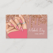 ネイルアーティストデザイナサロンフェイクグリッターピンク爪、 ネイル 名刺 (正面)