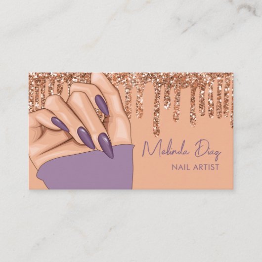 ネイルアーティストデザイナサロンフェイクグリッター紫 名刺 (正面)