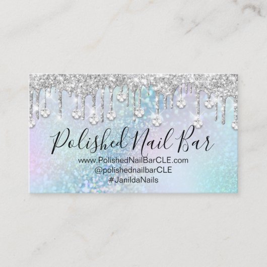 ネイルアーティストドリップスブルーホログラフィックダイヤモンド 名刺 (正面)