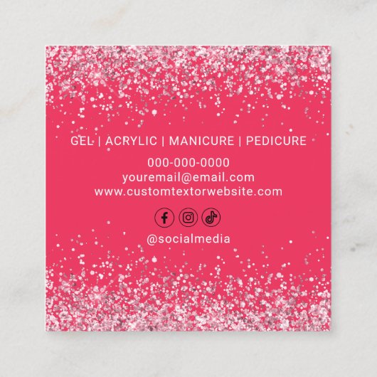 ネイルアーティストホットピンクグリッターサロン スクエア名刺 (裏面)