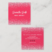 ネイルアーティストホットピンクグリッターサロン スクエア名刺 (正面/裏面)