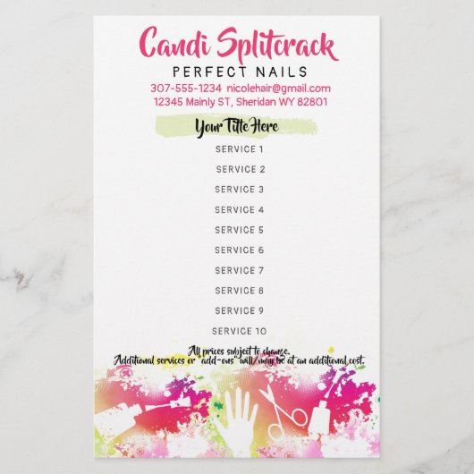 ネイルアーティストマニキュアペディキュアサロン価格表 チラシ (正面)