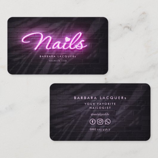 ネイルアーティストマニキュア美しいサロンネオンピンクパープル 名刺 (正面/裏面)