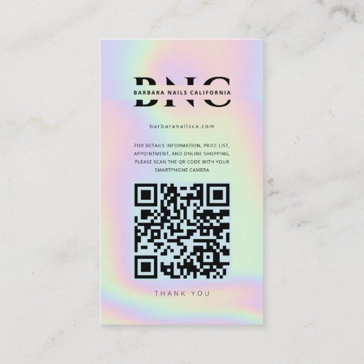 ネイルアーティストモダンサロンインスタグラムホログラフィック 名刺 (裏面)